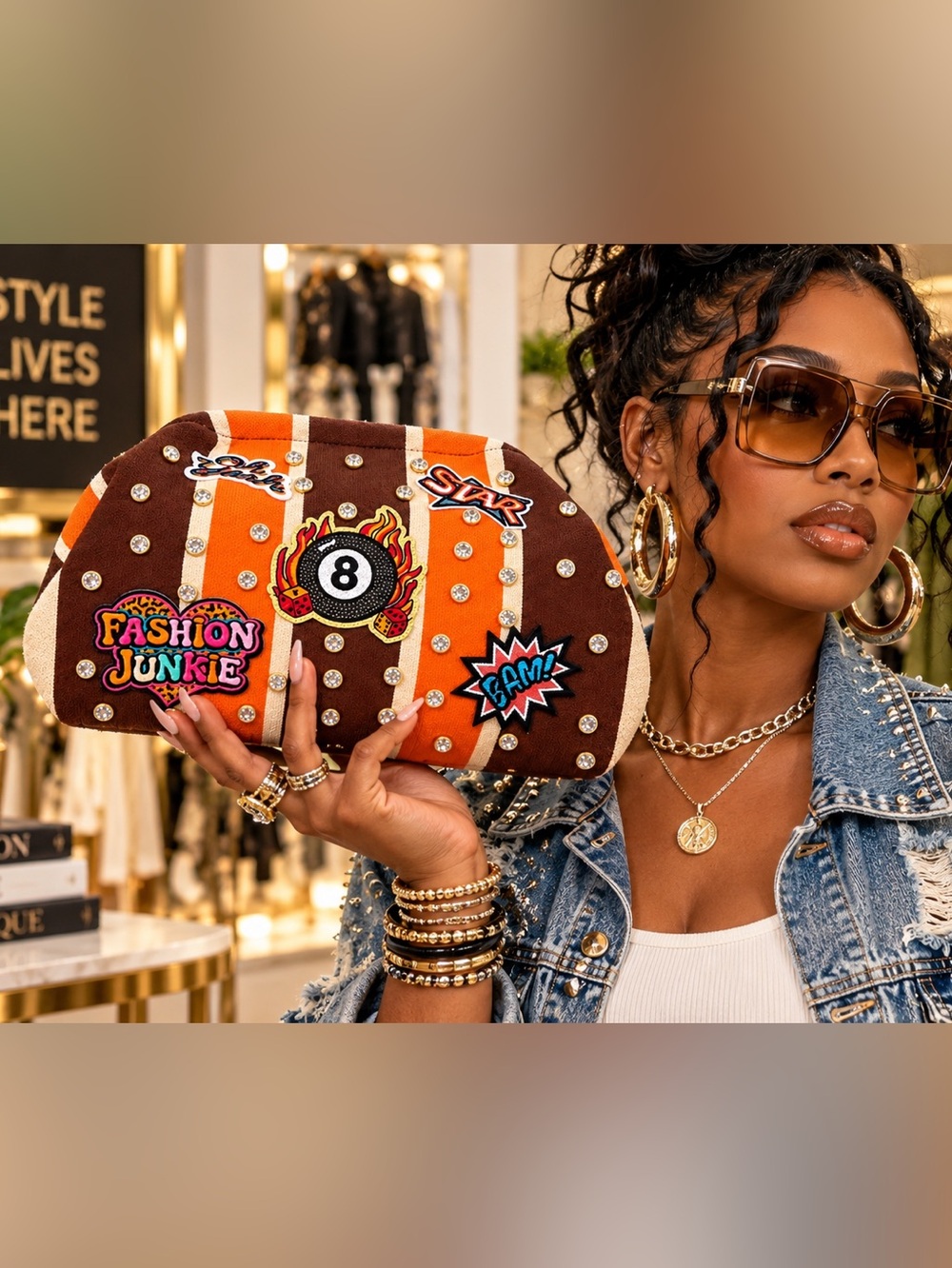 C customize, Clutch purse one of a kind Striped Orange and Brown